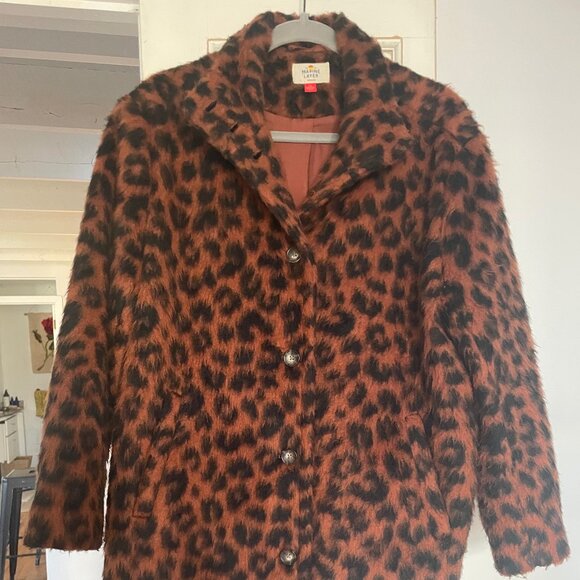 Marine Layer Stephanie Cocoon Cheetah Coat Womens M Button Front - Picture 2 of 7